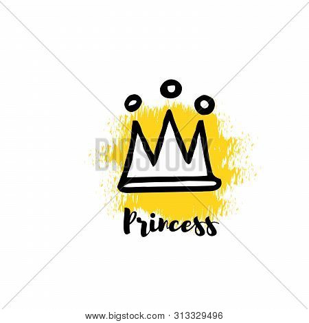 Crown Logo Graffiti Icon. Blackhand-drawn Crowns. Elements For Princesses Isolated On White Backgrou