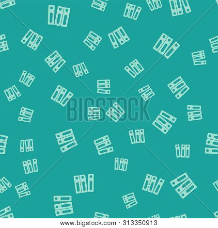 Green Office Folders With Papers And Documents Icon Isolated Seamless Pattern On Green Background. O