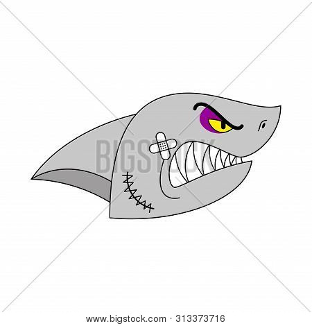 Hooligan Shark Face. Bully Water Predator. Ruffian Large Predatory Sea Fish. Vector Illustration