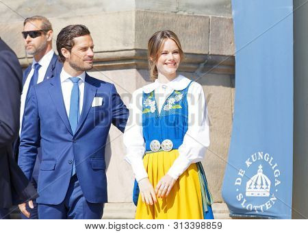 Stockholm, Sweden - Jun 06, 2019: The Swedish Prins Carl Philip Bernadotte And Princess Sofia Hellqv