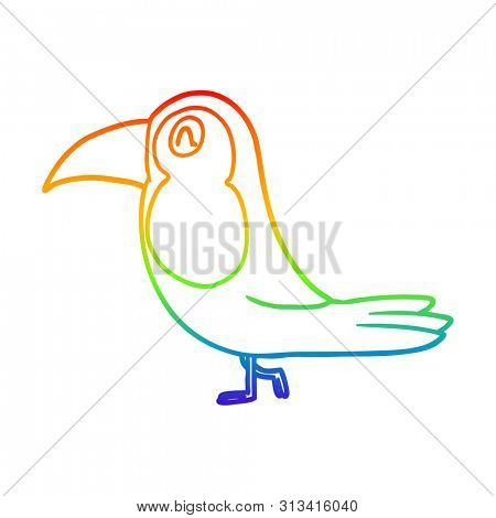 rainbow gradient line drawing of a cartoon toucan