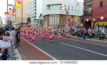 Cityscape Of Yamagata City During The Yamagata Hanagasa Matsuri Festival. One Of Major Summer Festiv