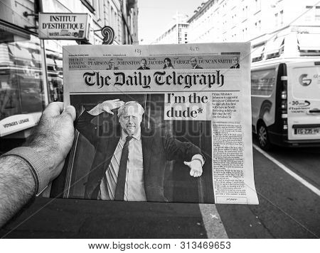 Paris, France - Jul 24, 2019: Boris Johnson Appears On Cover Page Of The Daily Telegraph Newspaper A