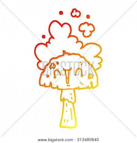 warm gradient line drawing of a cartoon mushroom with spoor cloud