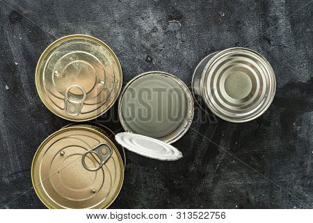 Opened Tin Can On The Table Without Leftovers From The Food, Meal Concervations