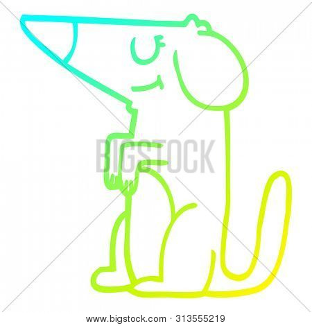 cold gradient line drawing of a cartoon well behaved dog