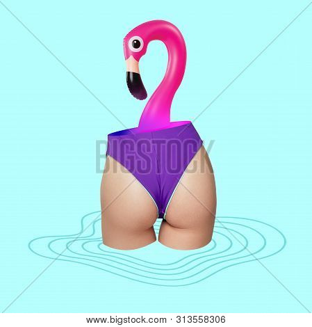 Resort Makes You Weightless As An Swimrings Flamingo. Summer, Chill, Vacation Concept. Negative Spac