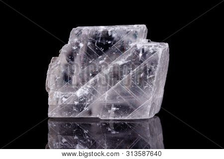 Macro Mineral Stone Iceland Spar On Black Background