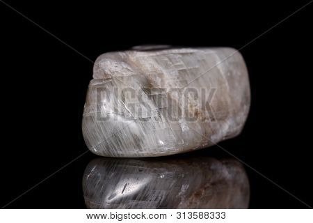 Macro Mineral Stone Moonstone On Black Background
