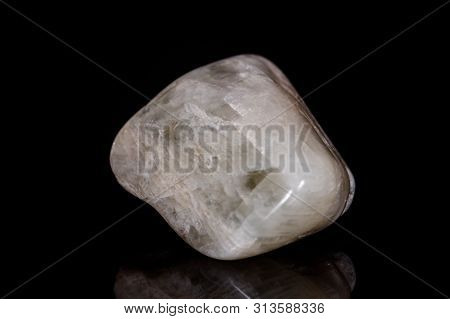 Macro Mineral Stone Moonstone On Black Background