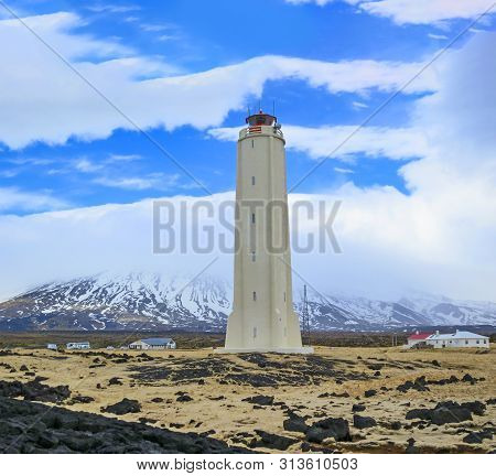 Malarrif White Lighthouse At Snaefellsnes Island, Iceland