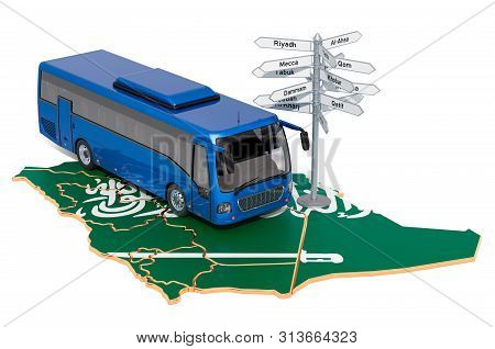 Saudi Arabia Bus Tours Concept. 3d Rendering Isolated On White Background