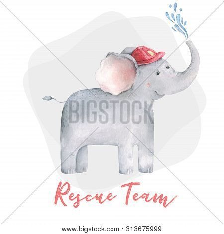 Cute Baby Safari Animal Elephant Beautiful Watercolor Hand Drawn Illustration On White Background. I