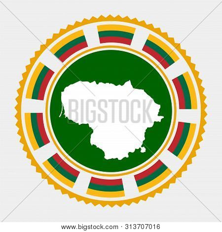 Lithuania Flat Stamp. Round Logo With Map And Flag Of Lithuania. Vector Illustration.