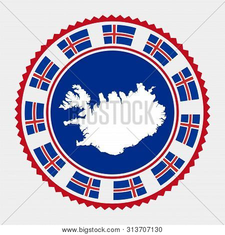 Iceland Flat Stamp. Round Logo With Map And Flag Of Iceland. Vector Illustration.