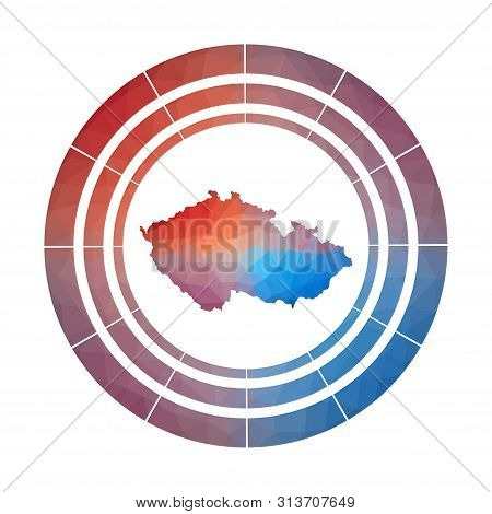 Czech Republic Badge. Bright Gradient Logo Of Country In Low Poly Style. Multicolored Czech Republic