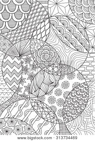 Abstract Line Art Drawing For Background And Adult Coloring Book Or Coloring Page. Vector Illustrati