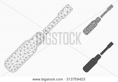 Mesh Screwdriver Model With Triangle Mosaic Icon. Wire Carcass Polygonal Mesh Of Screwdriver. Vector