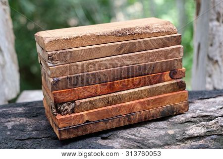 Sawed Timber Burl Wood Striped Prepare For The Crafts