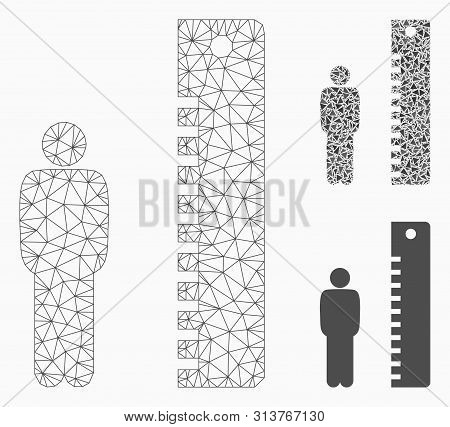 Mesh Man Height Model With Triangle Mosaic Icon. Wire Frame Triangular Mesh Of Man Height. Vector Mo