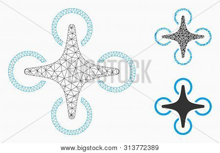 Mesh Nanocopter Model With Triangle Mosaic Icon. Wire Carcass Triangular Mesh Of Nanocopter. Vector 