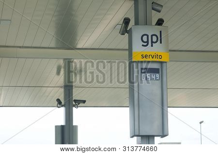 Massa, Italy - July 27, 2019 - Lpg Price Indicator In An Italian Gas Station