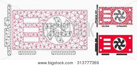 Mesh Video Graphics Gpu Card Model With Triangle Mosaic Icon. Wire Carcass Polygonal Network Of Vide