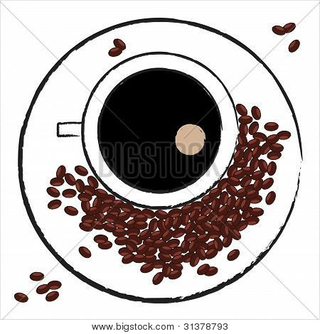 Caffè nero e chicchi di caffè