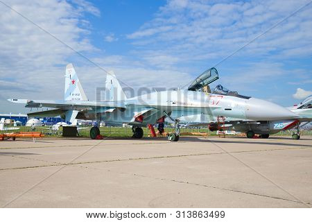 Zhukovsky, Russia - July 20, 2017: Russian Multi-functional Fighter Su-35s On The Maks-2017 Air Show