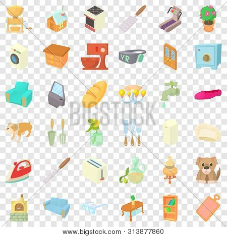 Cozy House Icons Set. Cartoon Style Of 36 Cozy House Icons For Web For Any Design