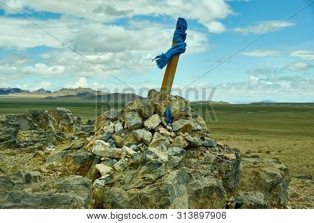 Buddhist Stupa , Zavkhan River,  River In The Govi-altai Mongolia