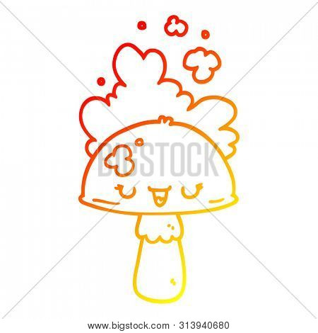 warm gradient line drawing of a cartoon mushroom with spoor cloud