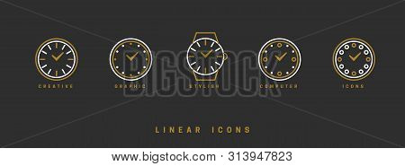 Icons Clock Linear Style. Time Icon Vector Graphic