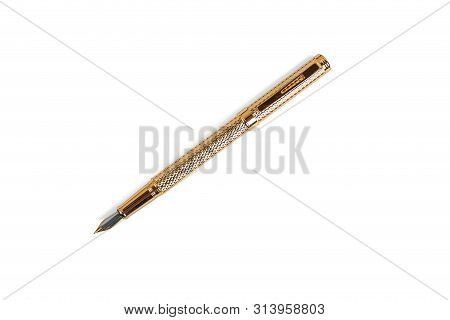 Elegant Gold Plated Business Fountain Pen Isolated On White Isolated Background