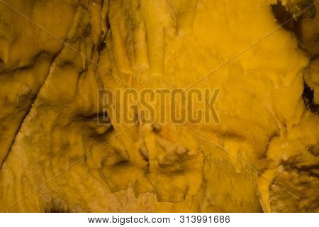 Impressive Formations Of The Stalactites And Stalagmites In Dirou Cave. Greek Destination .natural B