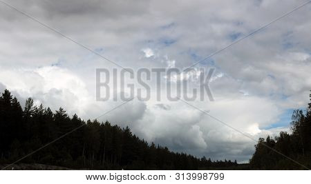 Powerful Storming Weather On Road In Stormy Forest Landscape