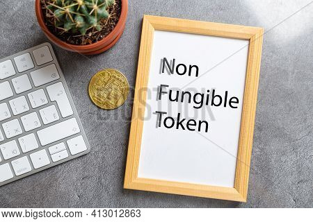 Crypto Art Concept. Blockchain Called Nfts. Digital Collectibles For Cryptocurrencies. Non-fungible
