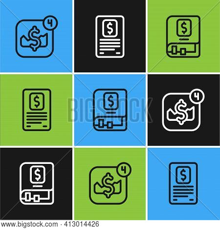 Set Line Mobile Stock Trading, Financial Book And Business Finance Report Icon. Vector