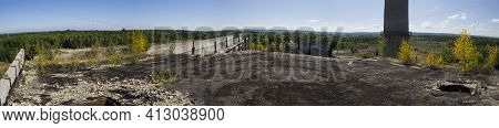 Panorama View From The Roof Of The Destroyed Power Plant Building. Chigirin Nuclear.
