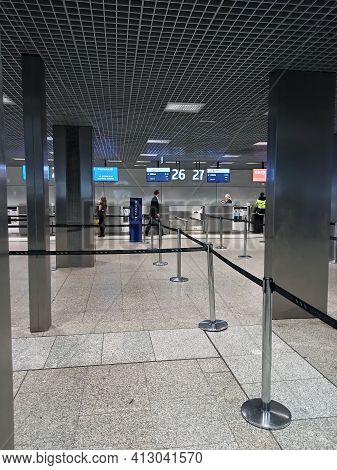 Krakow, Poland - September 30, 2019: Interior Of John Paul Ii Kraków-balice International Airport Wi