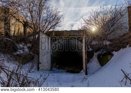 Entrance To Abandoned Underground Depot In Soviet Military Base