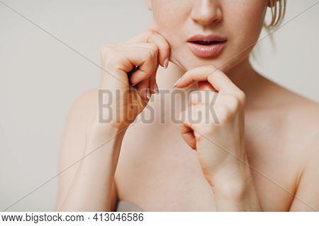 Young Adult Doing Face Gymnastics Self Massage And Rejuvenating Exercises Face Building For Skin And