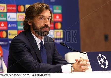 Kyiv, Ukraine - October 20, 2020: Juventus Manager Andrea Pirlo Attends The Press-conference After T
