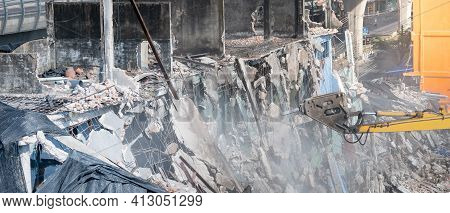 Excavator Working At Construction Site And The Yellow Backhoe Work At The Construction Area That Pre