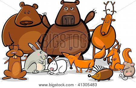 wilden Wald Tiere Gruppe Cartoon Abbildung