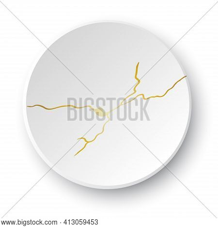 Gold Kintsugi Crack. Broken And Crack Effect, Craquelure And Damaged Texture. Vector Illustrations C