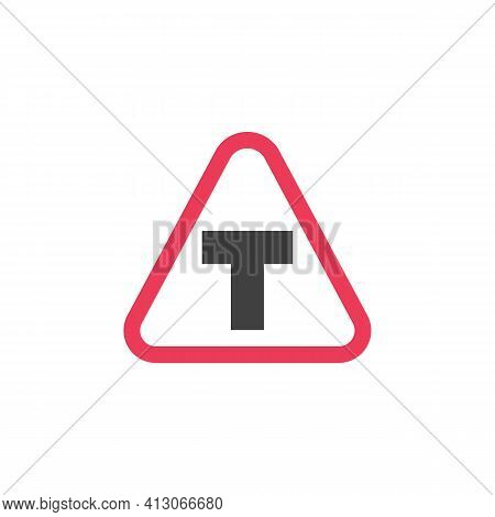 T Junction Road Sign Flat Icon, End Of Road Vector Sign, Colorful Pictogram Isolated On White. Symbo