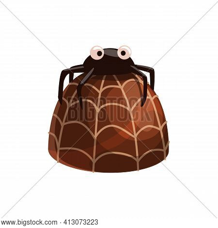 Chocolate Candy With Praline And Ganache, Decorated By Spider Net Isolated Realistic 3d Sweets. Vect