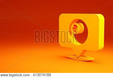 Yellow Map Pointer With Billiard Pool Snooker Ball With Number 8 Icon Isolated On Orange Background.