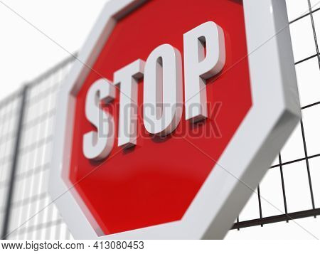 3d render STOP! You are Not Allowed Here, Red Octagonal Stop Roadsign with Big Hand Symbol for Prohibited Activities, Traffic Stop Blocking Sign, Prohibition Icon, No Entry Signal, Red Warning